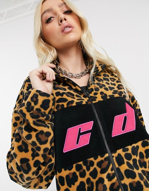 Criminal Damage oversized fleece in leopard print two-piece