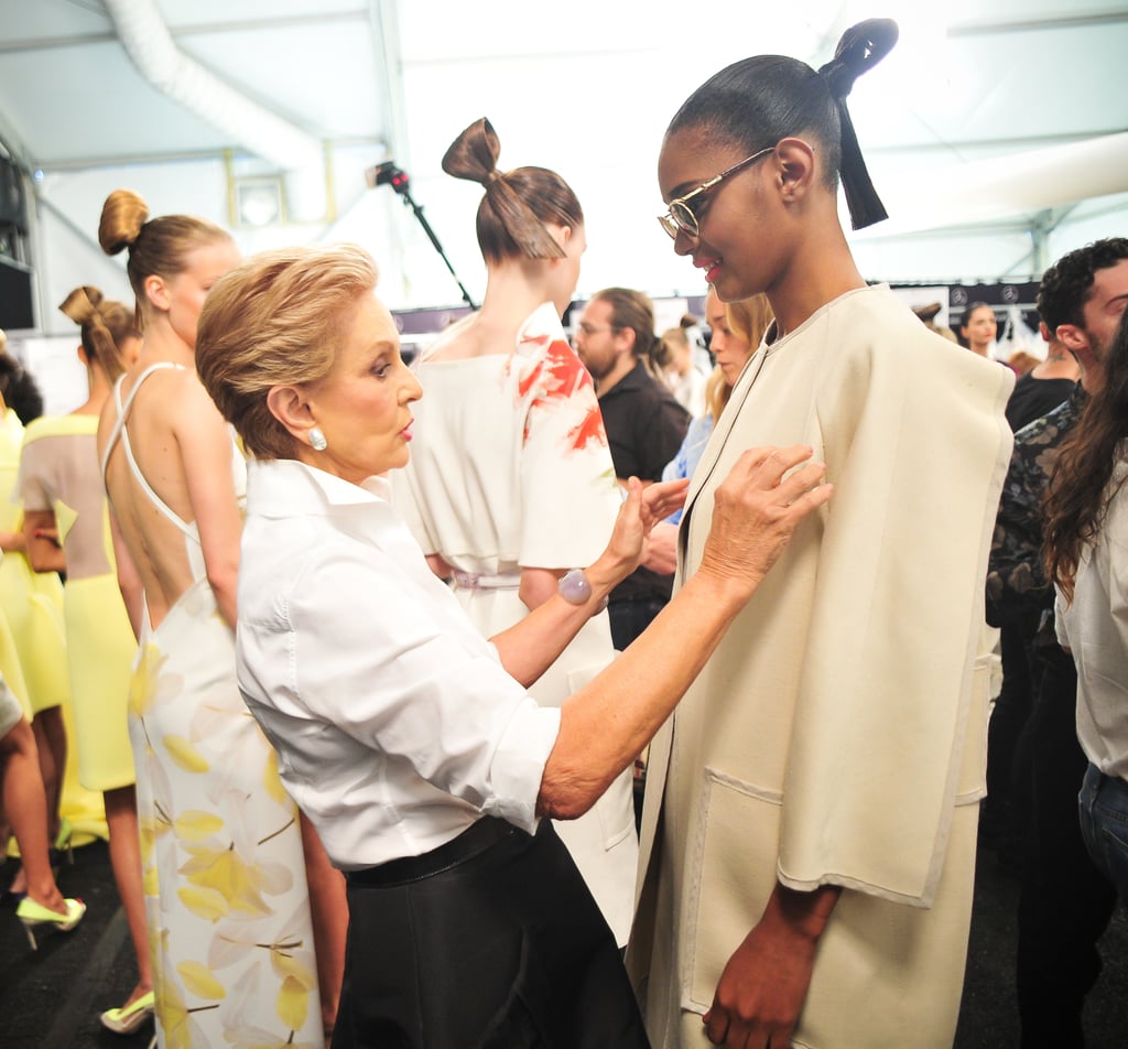 Carolina Herrera and a Model Backstage at the Carolina Herrera Show