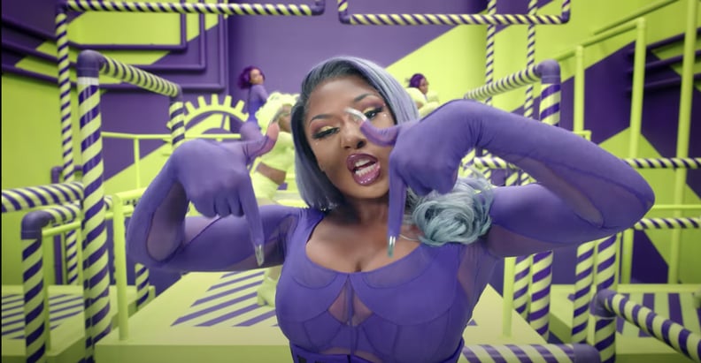 Megan Thee Stallion's Periwinkle Hair and Lipstick-Shaped Manicure