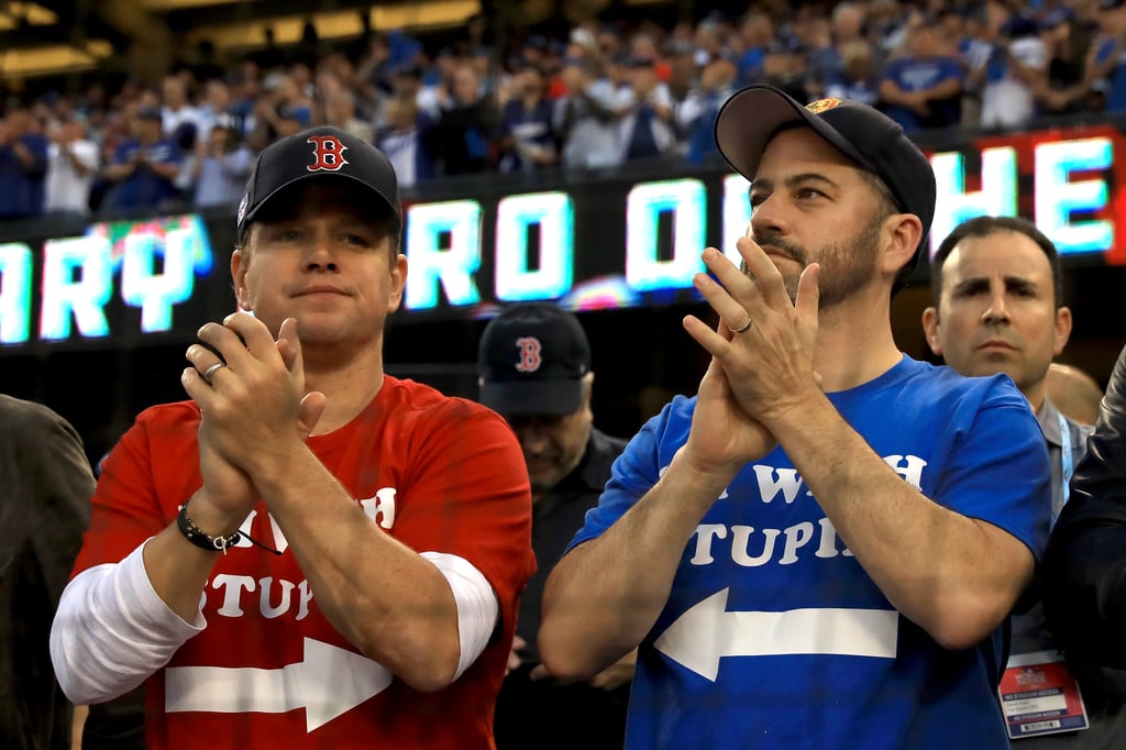 Matt Damon, Jimmy Kimmel, and Ben Affleck at World Series