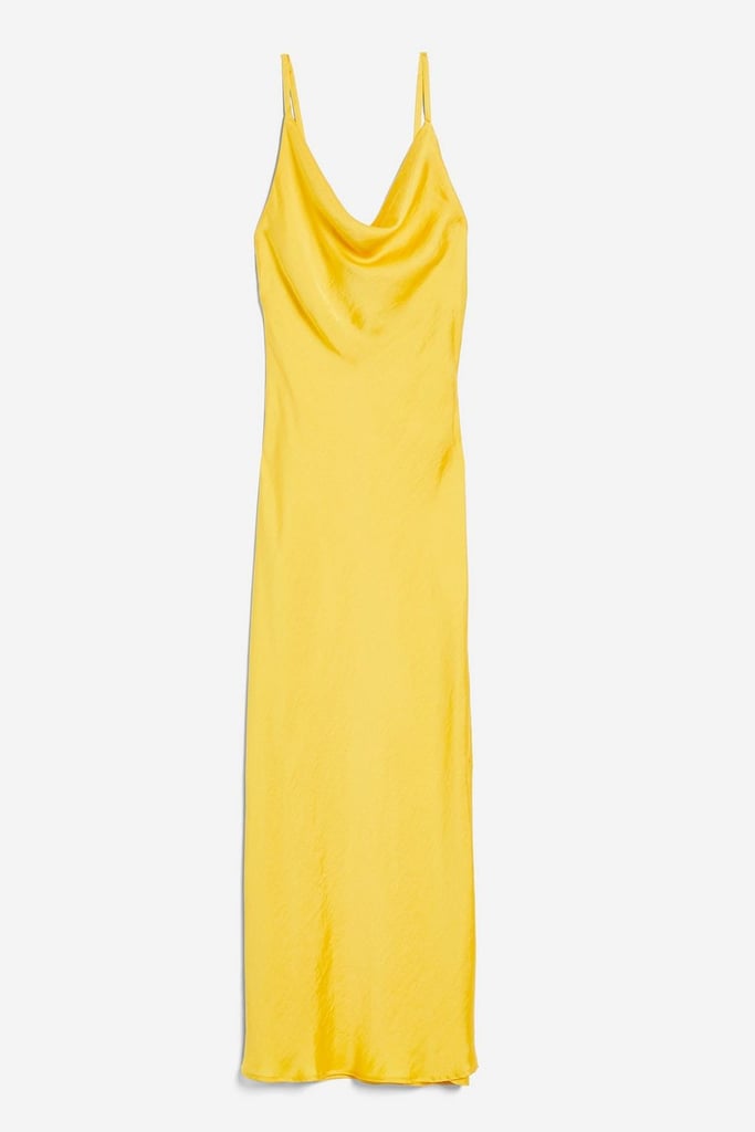 yellow cowl neck slip dress