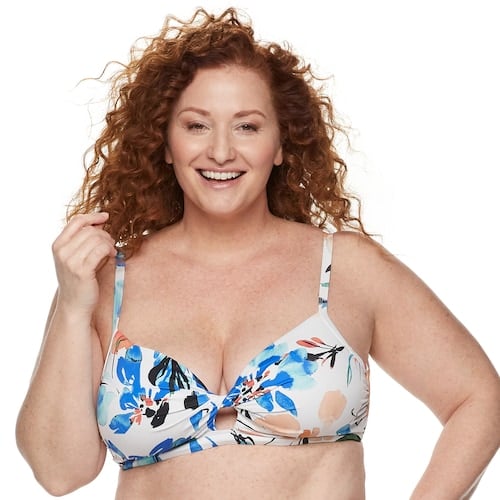 EVRI Plus Size Floral Twist-Front Bikini Top