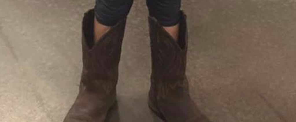 Girl Wearing Her Dad's Boots on His Birthday