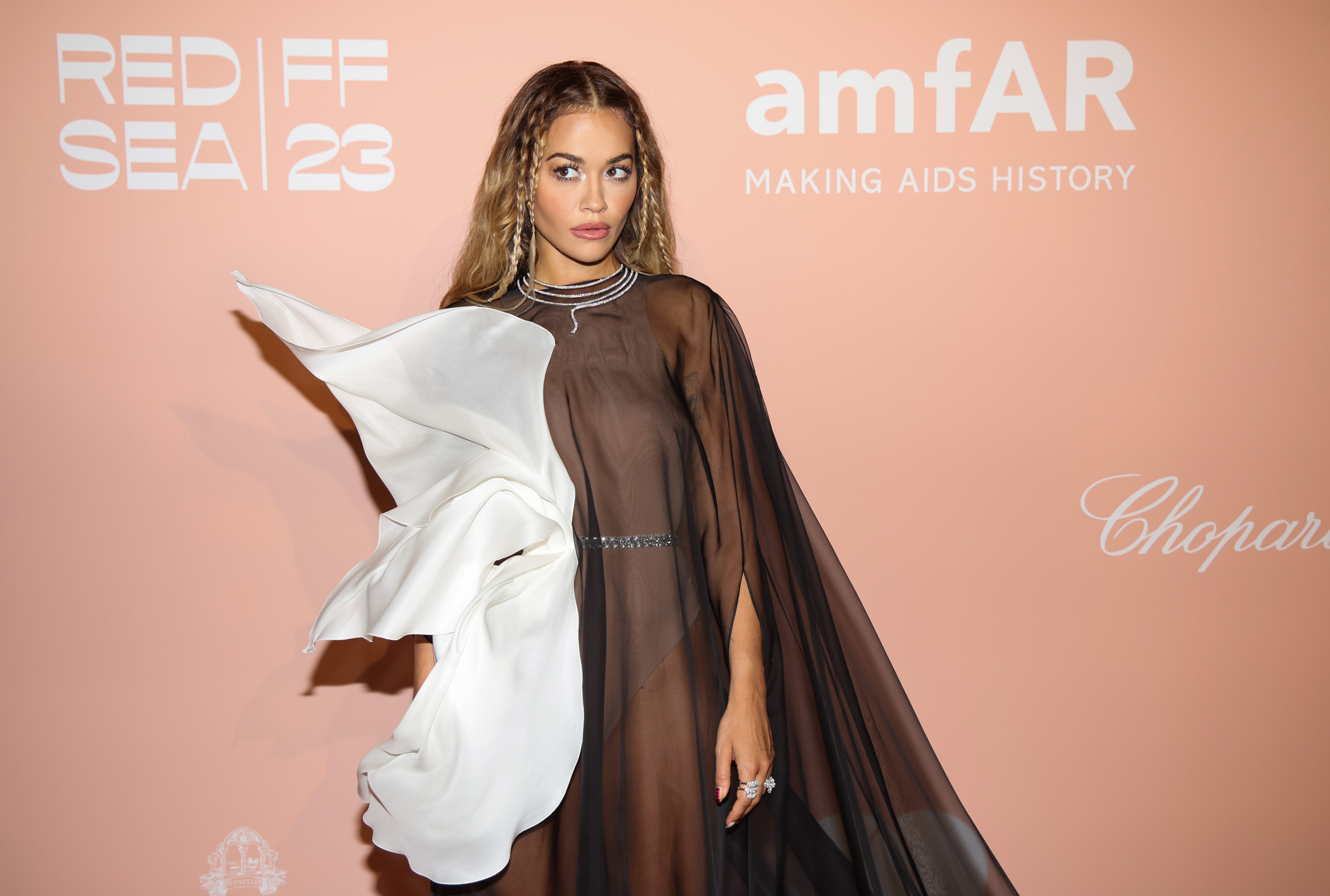 Rita Ora stuns in a VERY dramatic sheer gown and thong bodysuit as she  joins mum Vera and sister Elena at amfAR gala during Venice Film Festival