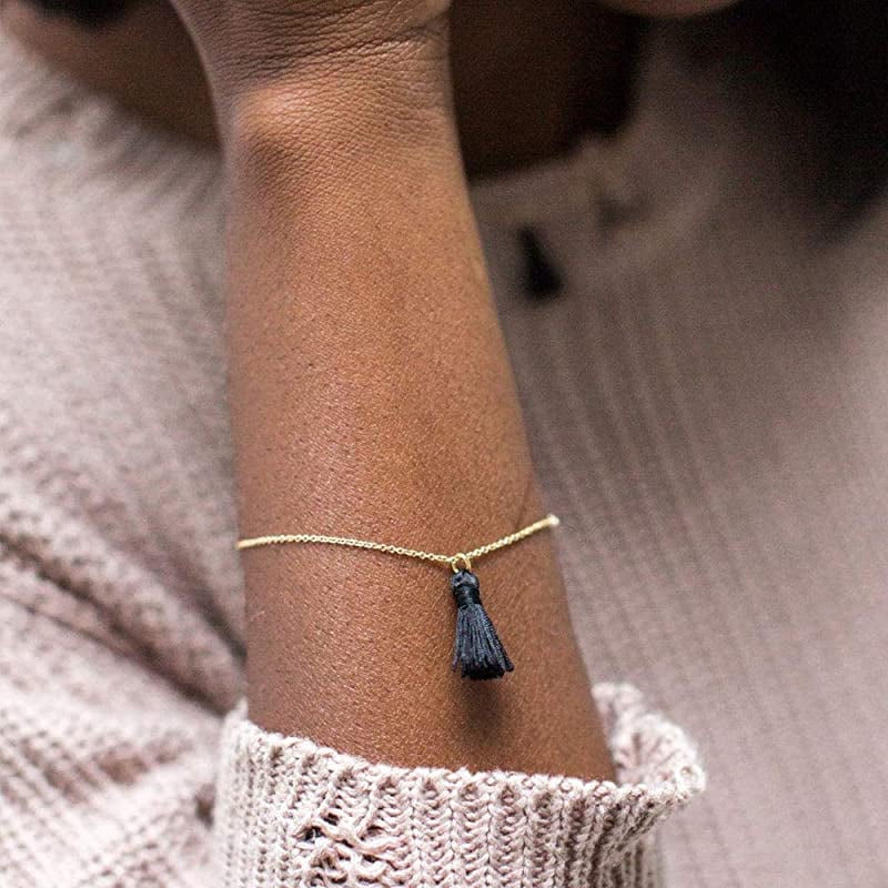 Dainty Tassel Bracelet - Navy, Dark Blue