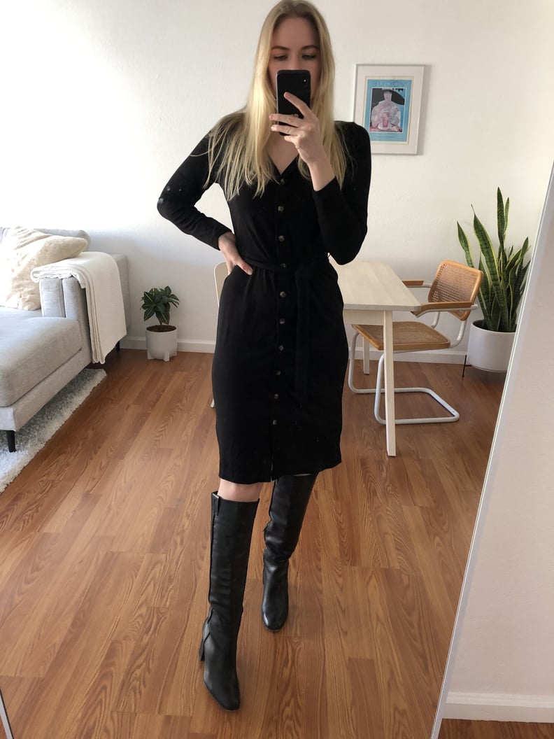 Banana Republic Sweater Dress Styled With Knee-High Boots