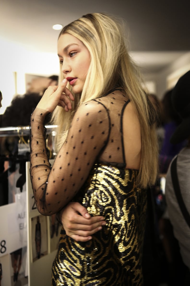 Gigi Hadid Backstage at Emilio Pucci