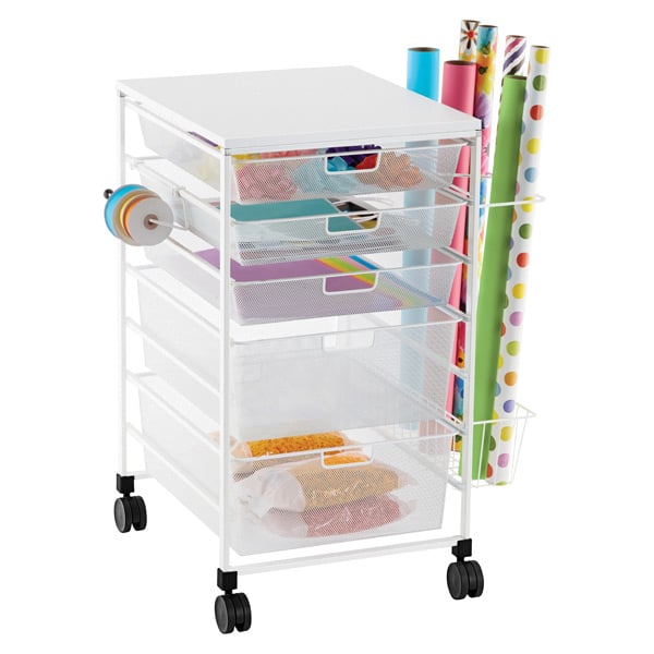 The Container Store Elfa White Mesh Gift Wrap Cart