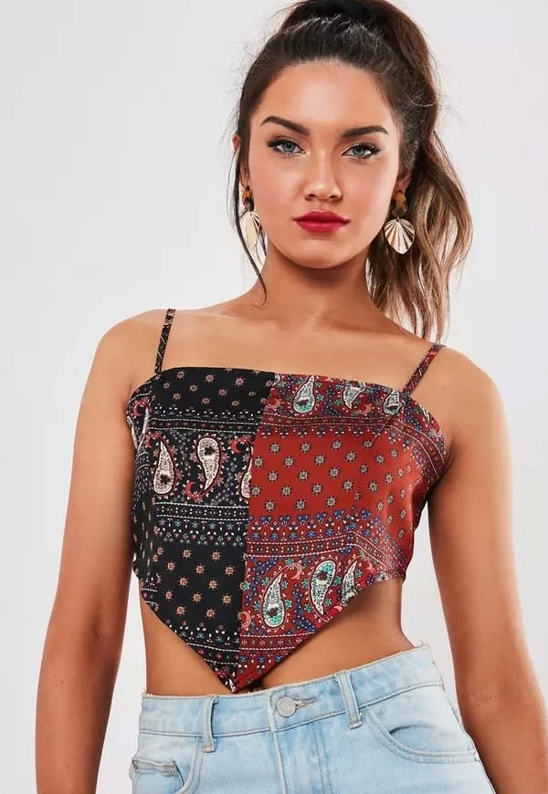 Missguided Red Hanky Scarf Halter Print Crop Top