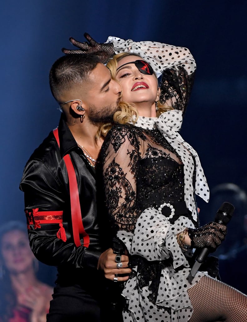 LAS VEGAS, NV - MAY 01:  (L-R) Maluma and Madonna perform onstage during the 2019 Billboard Music Awards at MGM Grand Garden Arena on May 1, 2019 in Las Vegas, Nevada.  (Photo by Ethan Miller/Getty Images)