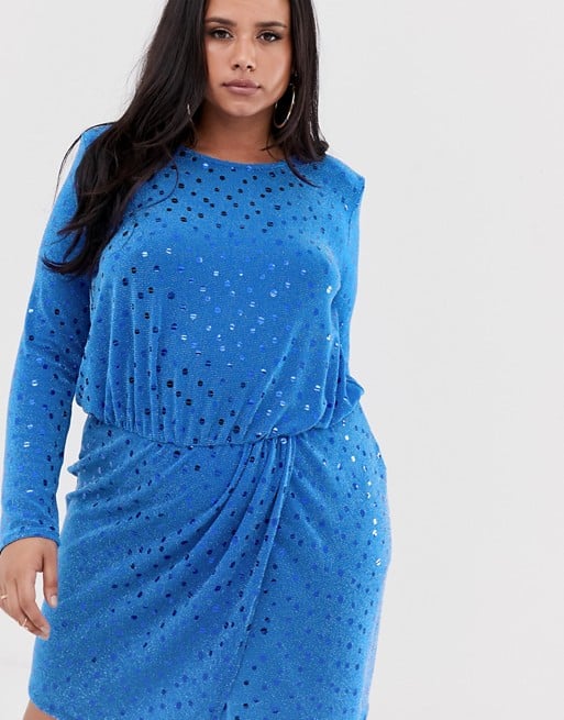 Flounce London Plus sequin mini dress in cobalt blue