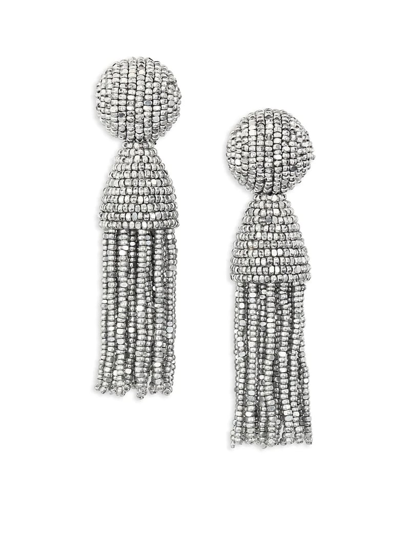 Oscar de la Renta Short Beaded Tassel Clip-On Earrings