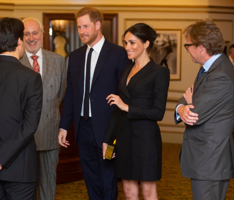 Meghan Markle Black Tuxedo Mini Dress Aug. 2018 POPSUGAR Fashion