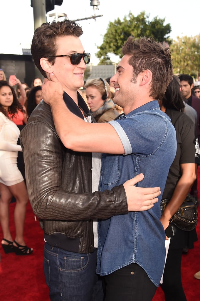 Zac Efron looked happy to see Miles Teller.