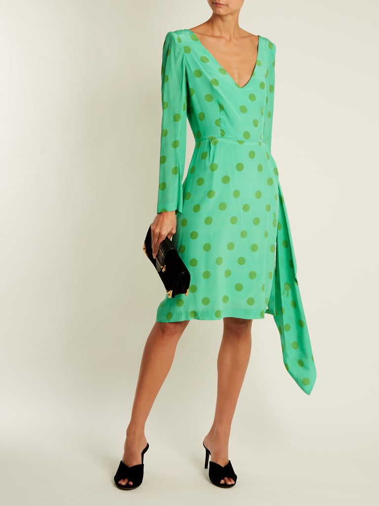 green silk polka dot dress