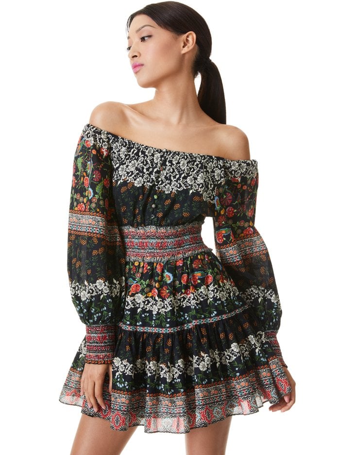 An Off-the-Shoulder Look: Alice and Olivia Clementina Tiered Mini Dress