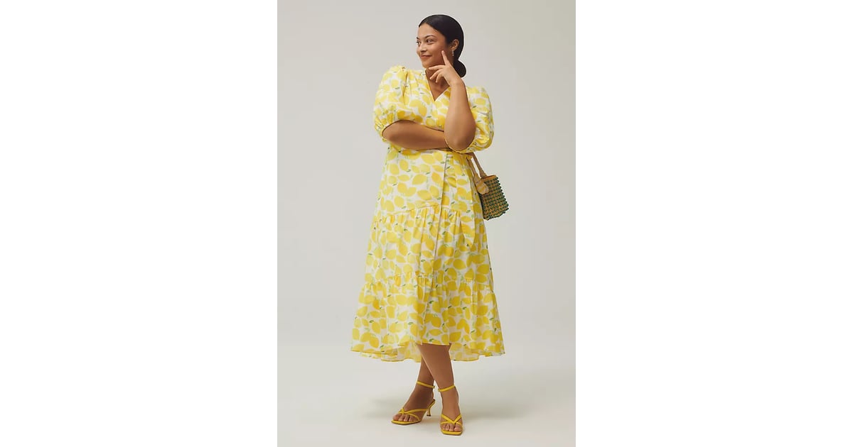 A PuffSleeve Dress Hutch VNeck Tiered Wrap Midi Dress Best LemonPrint Dresses POPSUGAR