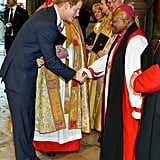 Prince Harry shook hands with former Archbishop of Cape Town Desmond Tutu at the National Service of Thanksgiving.