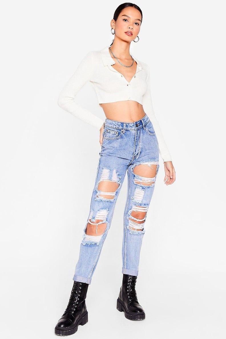 Nasty Gal Shred Games Distressed Mom Jeans