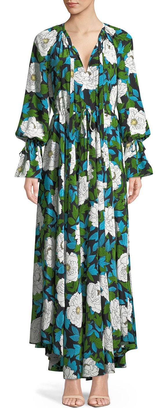 Diane von Furstenberg Long-Sleeve Floral Cinch Maxi Dress
