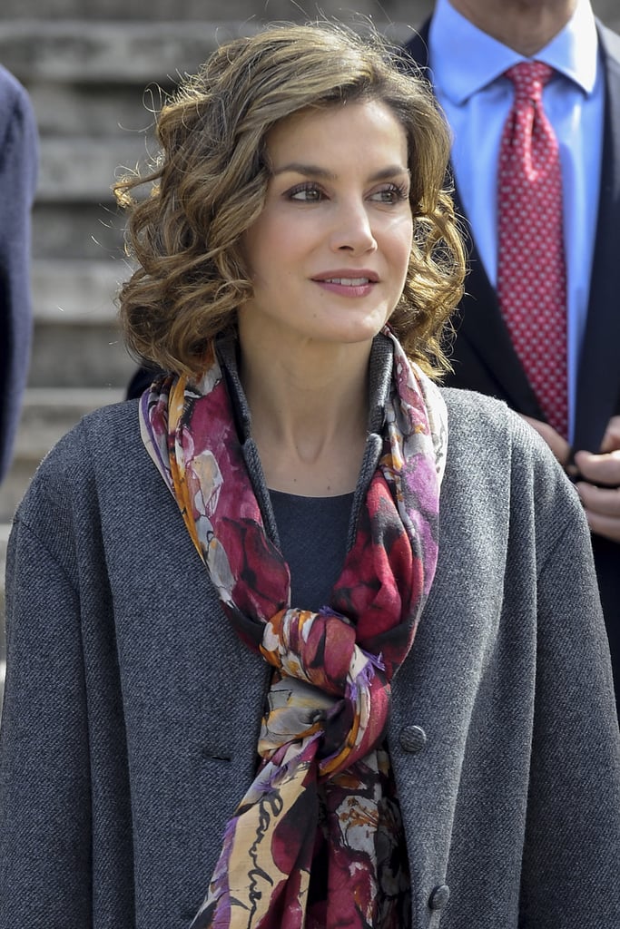 Queen Letizia Wearing Colorful Scarf March 2016