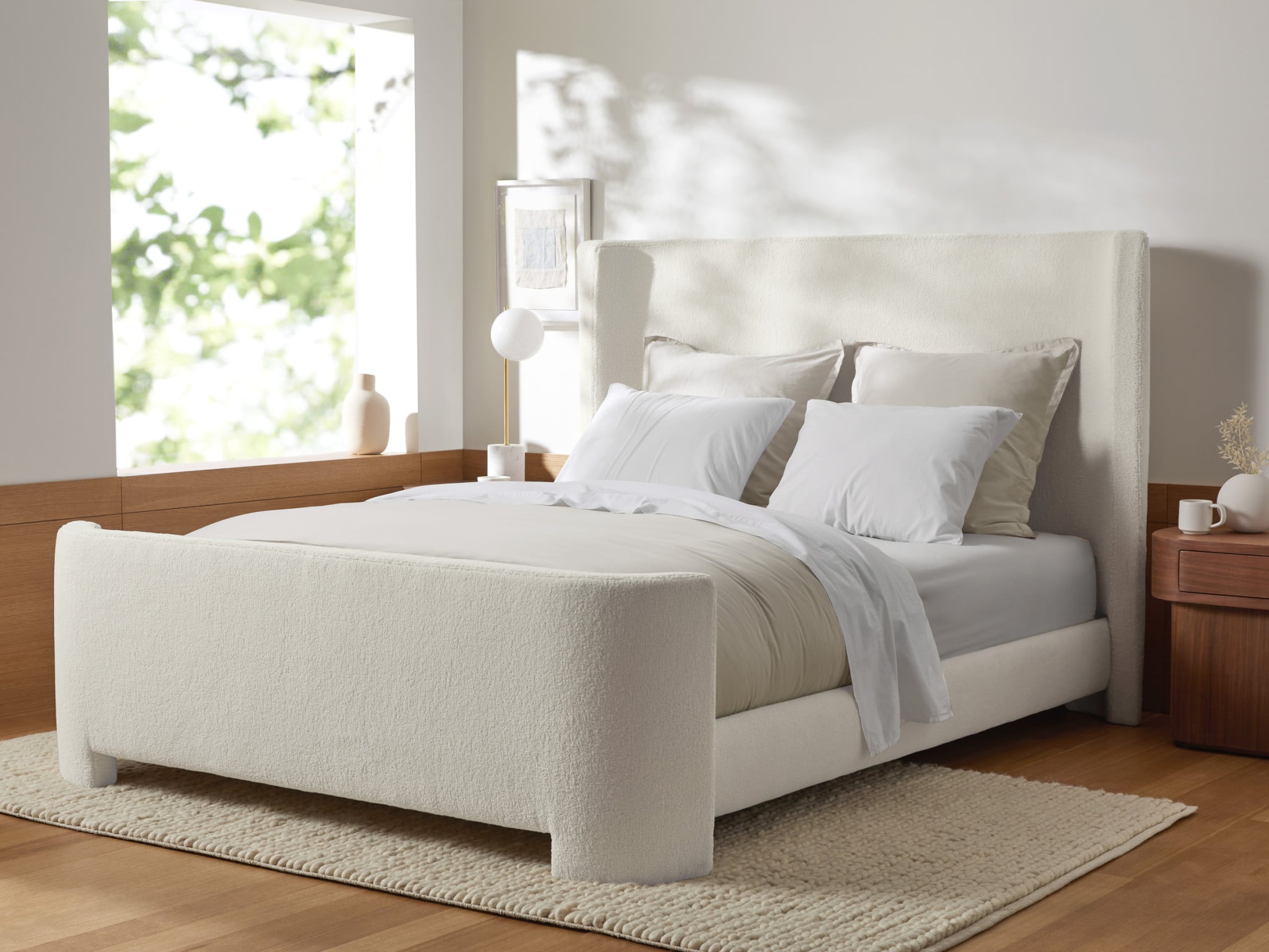 White upholstered king sale bed