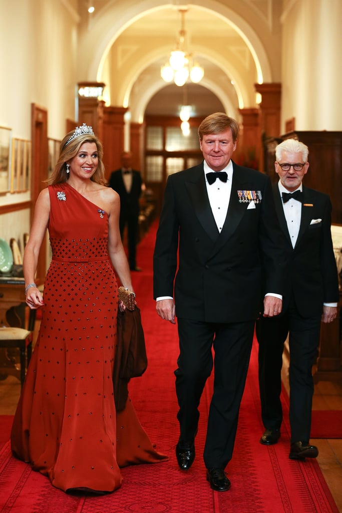 Queen Máxima and King Willem-Alexander attend a state dinner in Wellington, New Zealand.