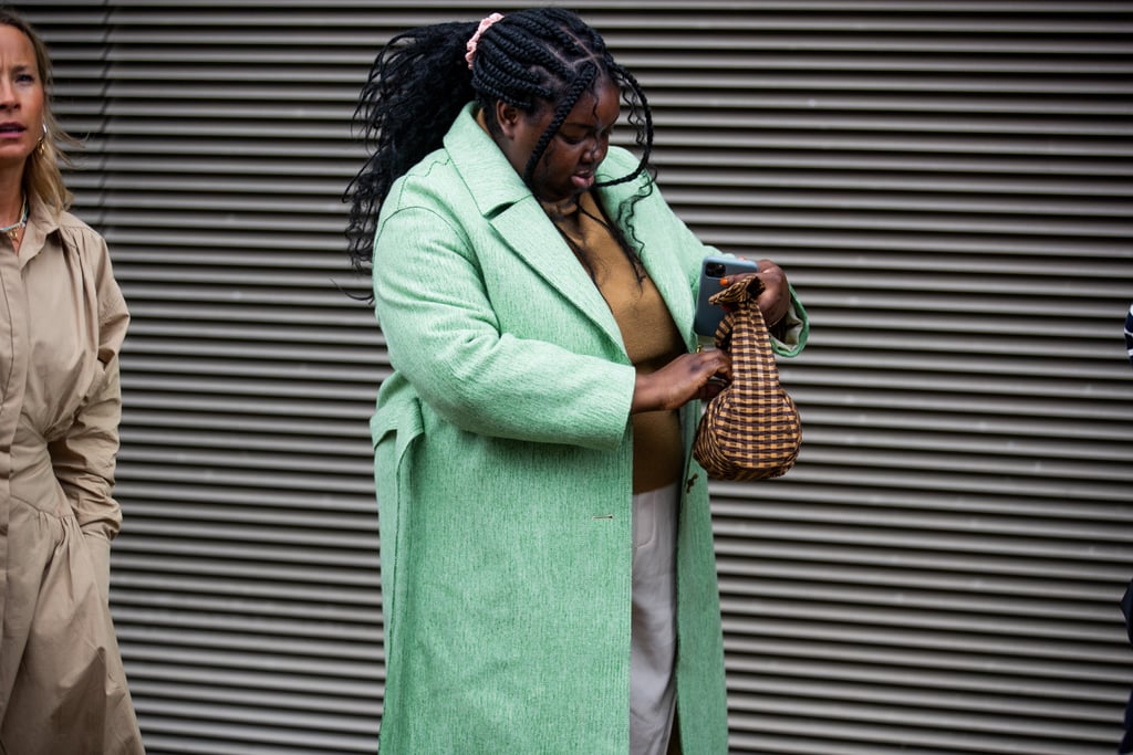 A minty overcoat makes this whole look sing.