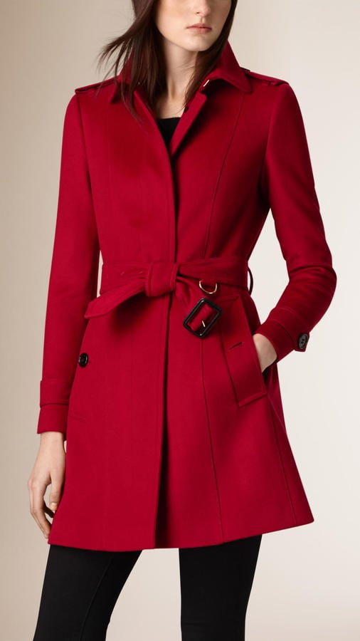 Burberry Pleat Detail Wool Cashmere Trench Coat