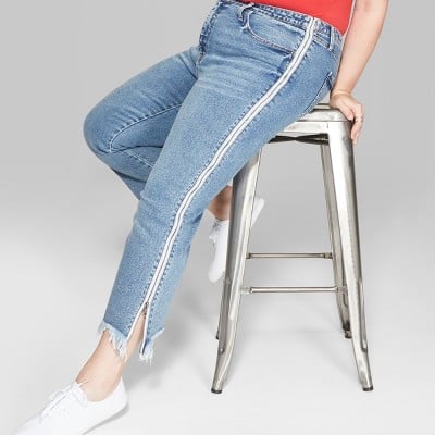 Straight High-Rise Jeans with Side Zippers