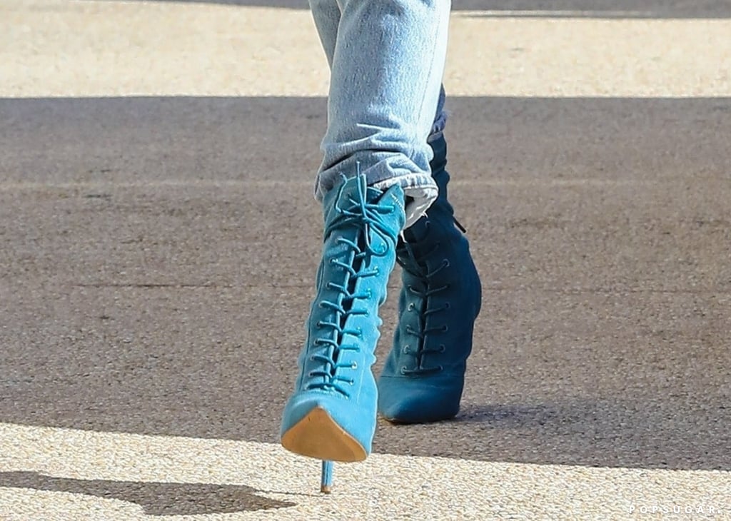 Hailey Baldwin Blue Yeezy Boots