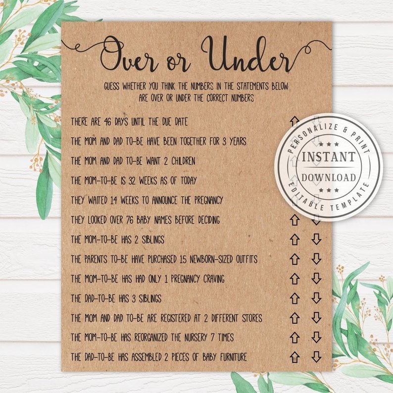 Over or Under Baby Shower Game