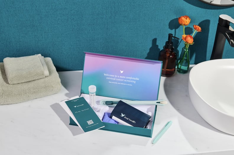 A photo of the Teal Wand at-home HPV testing kit