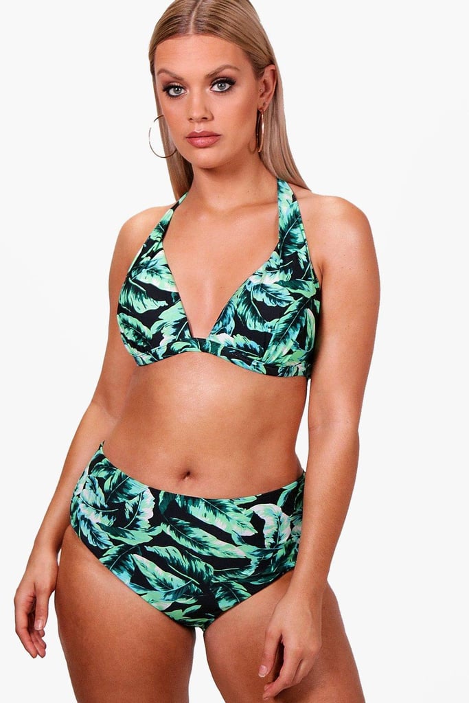 Boohoo Honey Leaf Print High Waist Push Up Bikini