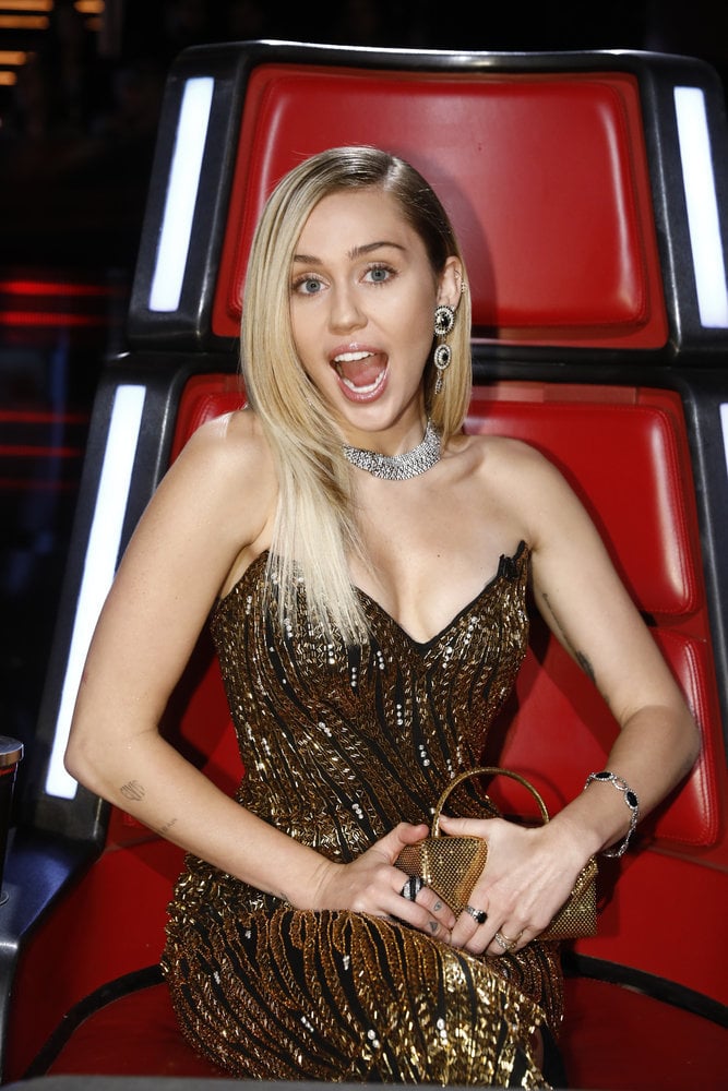 Miley Cyrus Gold Sequin Dress on The Voice
