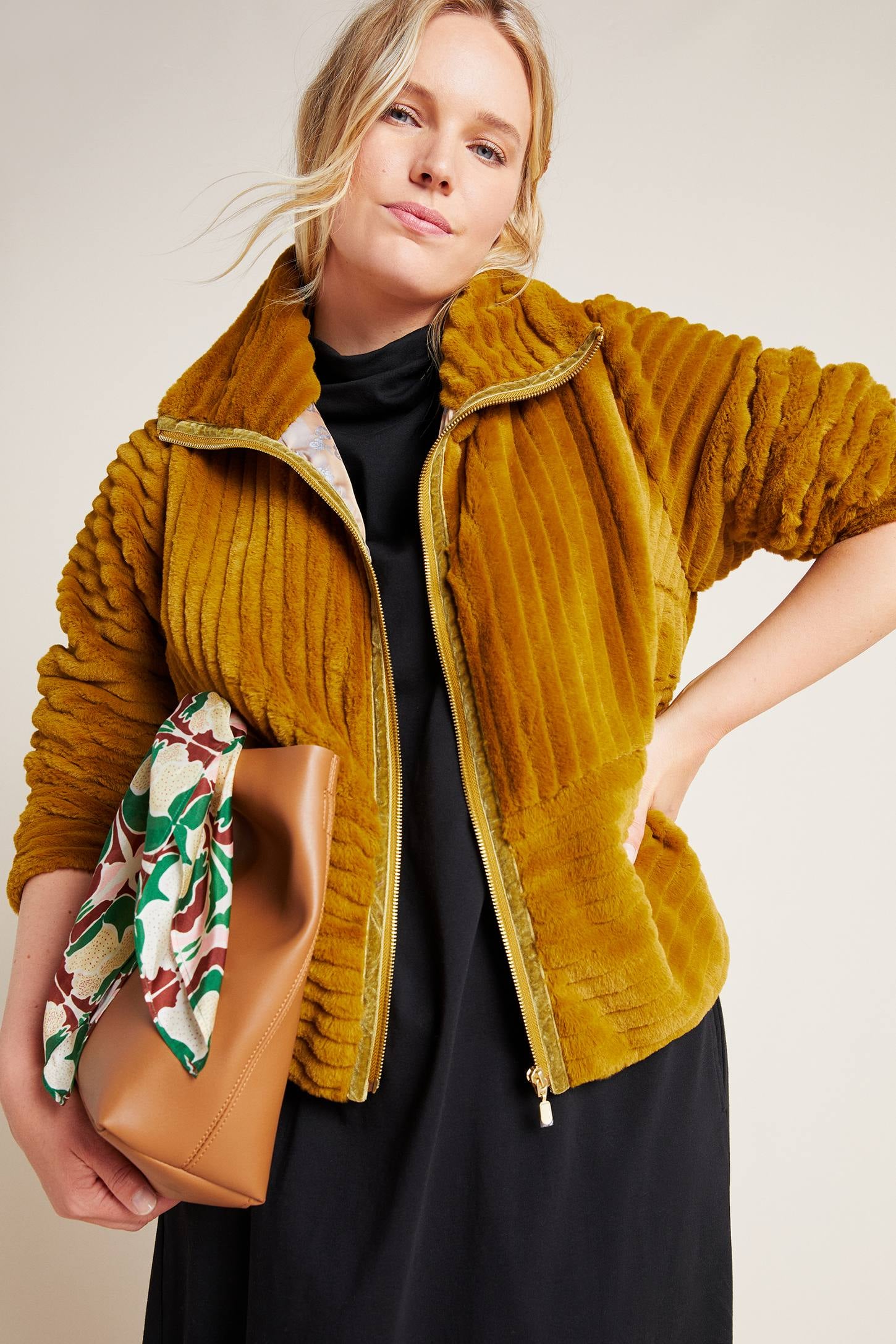 Mustard discount fur jacket