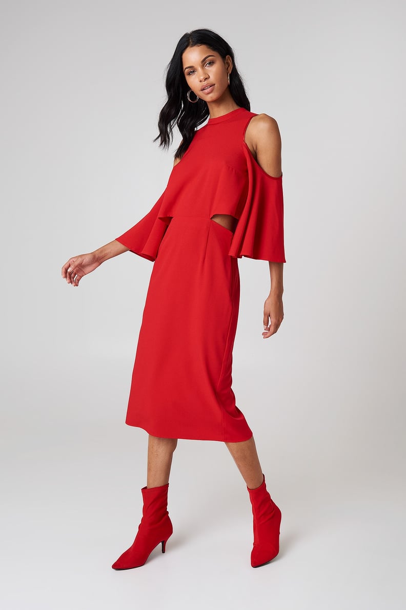 Shop Similiar: Na-kd Cut-Out Tied-Neck Dress Red