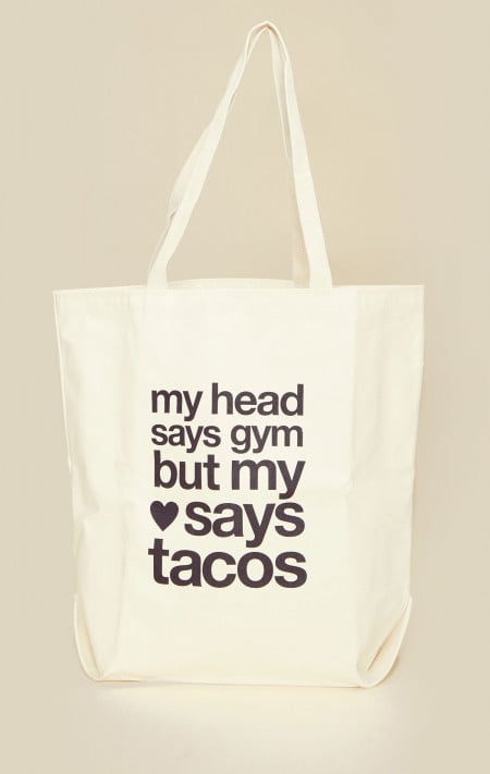 Dogeared Head Gym Heart Tacos Tote Bag ($34)