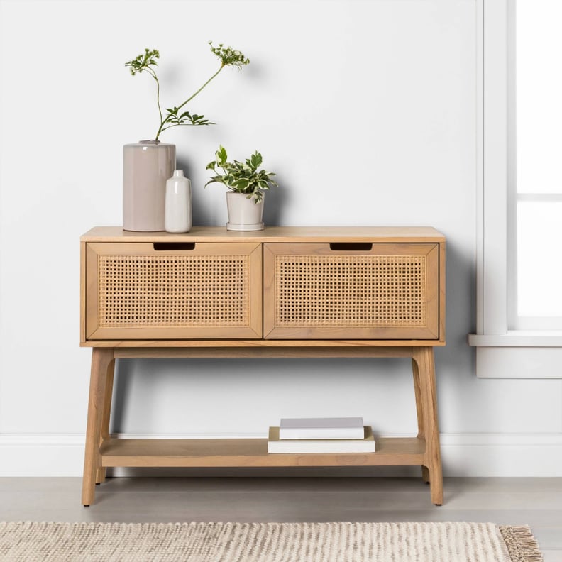 Wood and Cane Console Table With Drawers