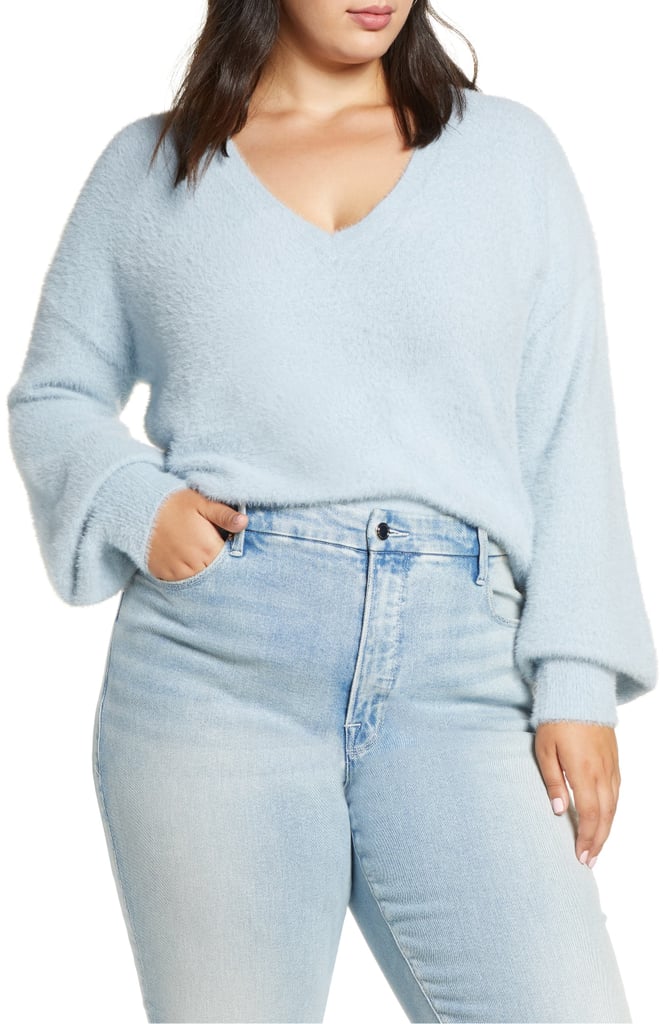Halogen Fuzzy V Neck Sweater