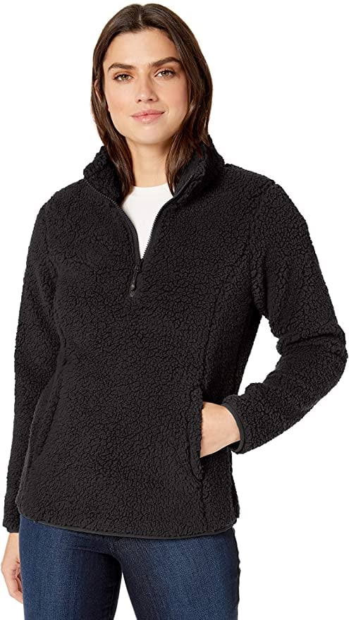 Amazon Essentials Polar Fleece Lined Sherpa Quarter-Zip Jacket in Black