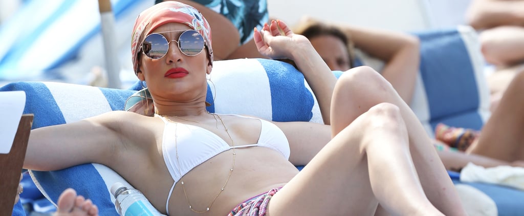 Jennifer Lopez White Bikini and Head Scarf in Miami May 2016