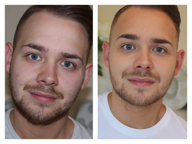 man with makeup before and after
