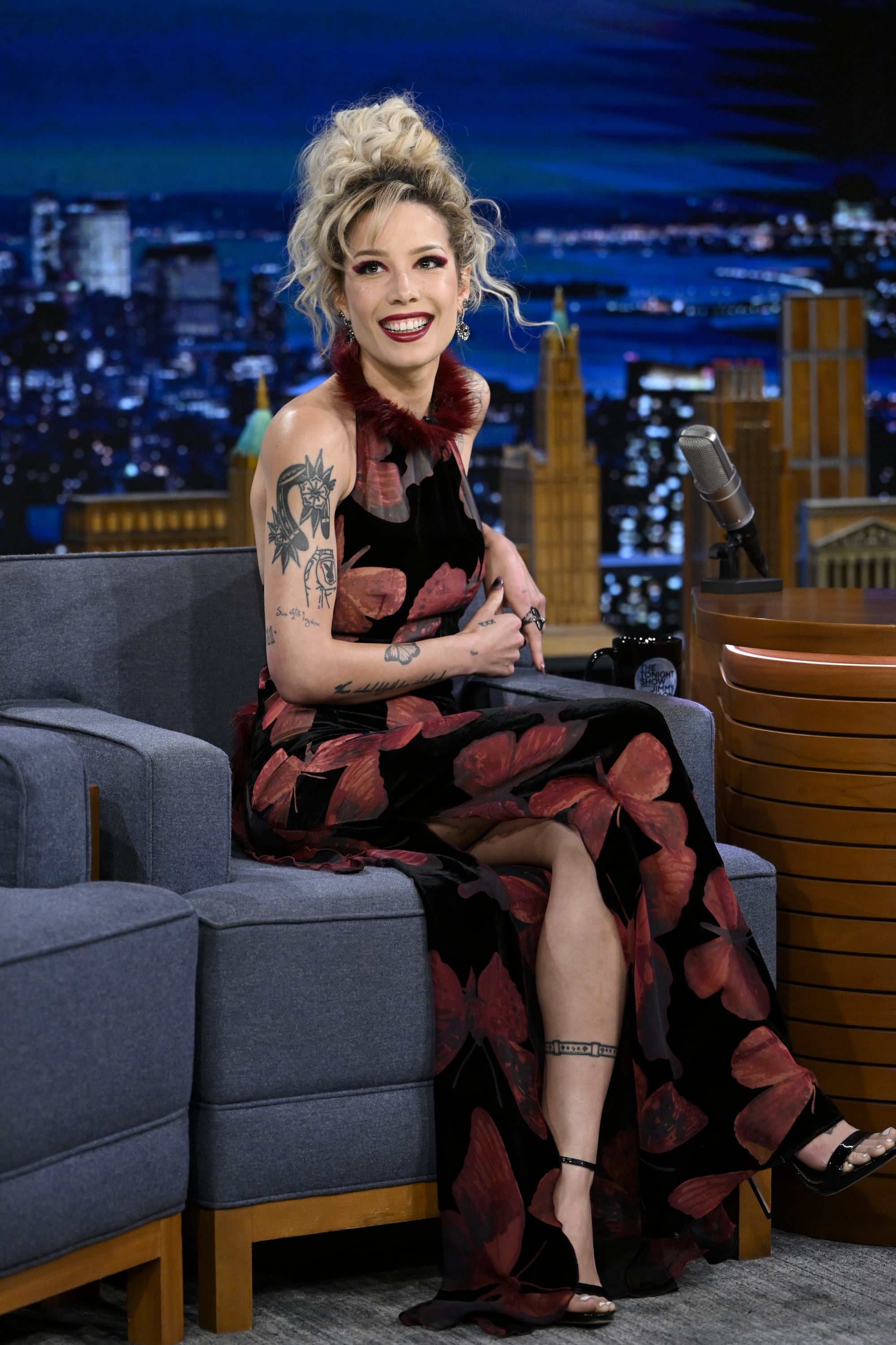 THE TONIGHT SHOW STARRING JIMMY FALLON -- Episode 1669 -- Pictured: Singer Halsey during an interview on Monday, June 13, 2022 -- (Photo by: Todd Owyoung/NBC/NBCU Photo Bank via Getty Images)