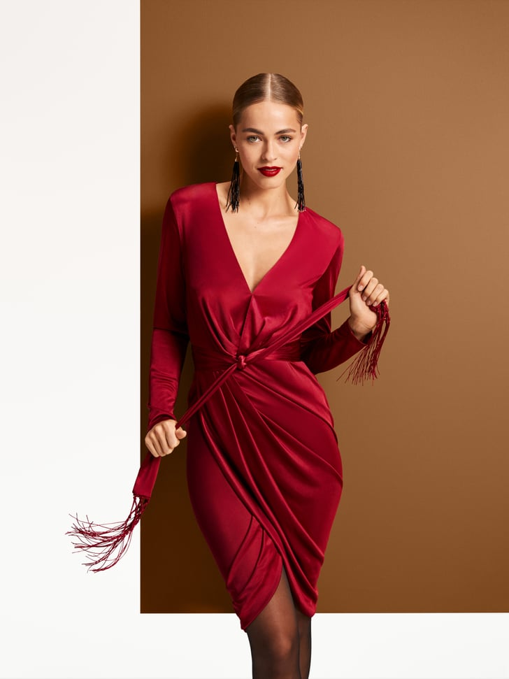 Long Sleeve Deep V-Neck Wrap Dress ...