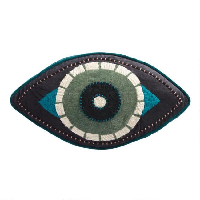 Teal and Black Evil Eye Gusseted Throw Pillow