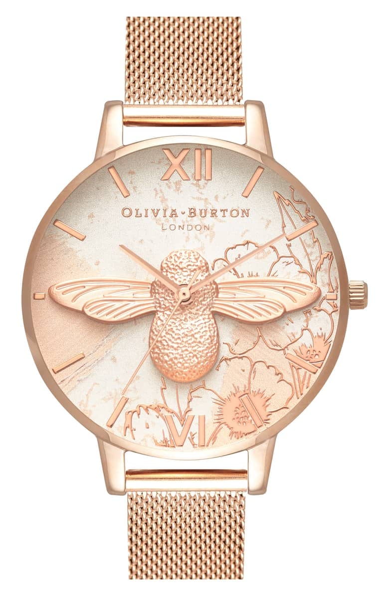 Olivia Burton Abstract Floral Mesh Strap Watch