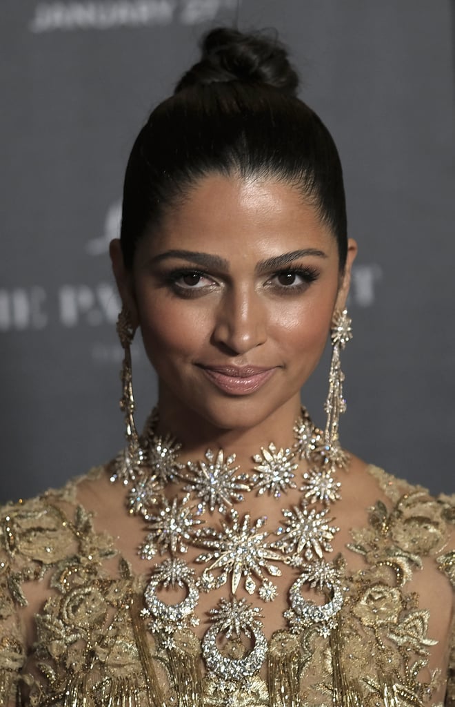 Camila Alves's Marchesa Gold Gown at NYC Gold Premiere