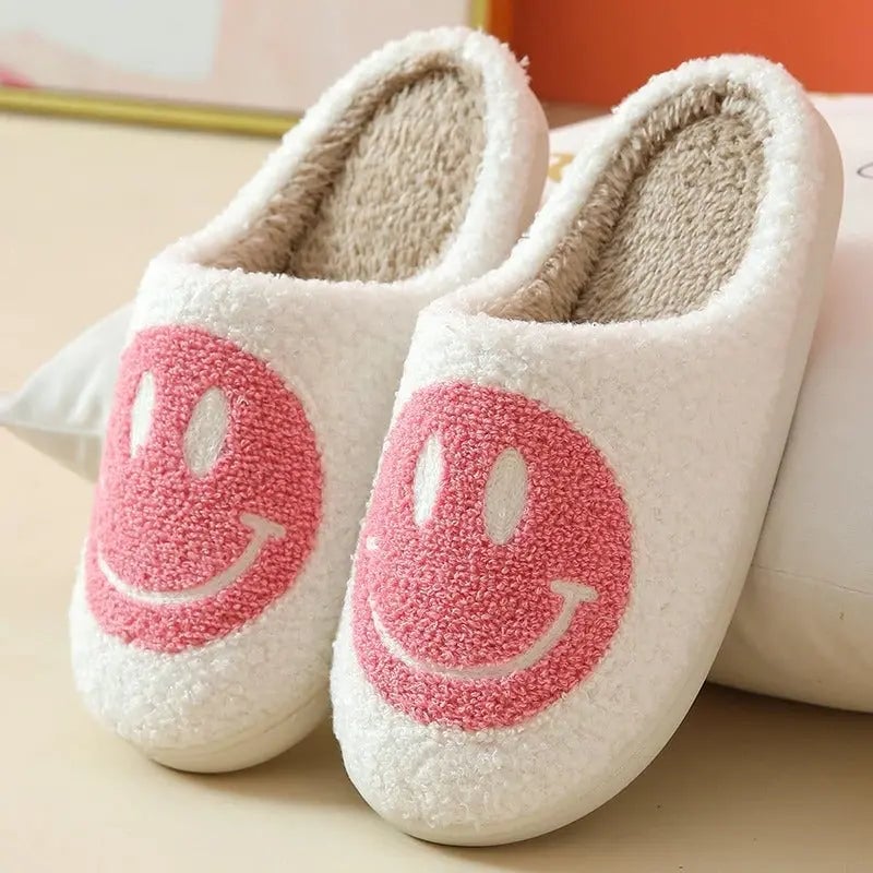 Pink Happy Face Fluffy Slippers