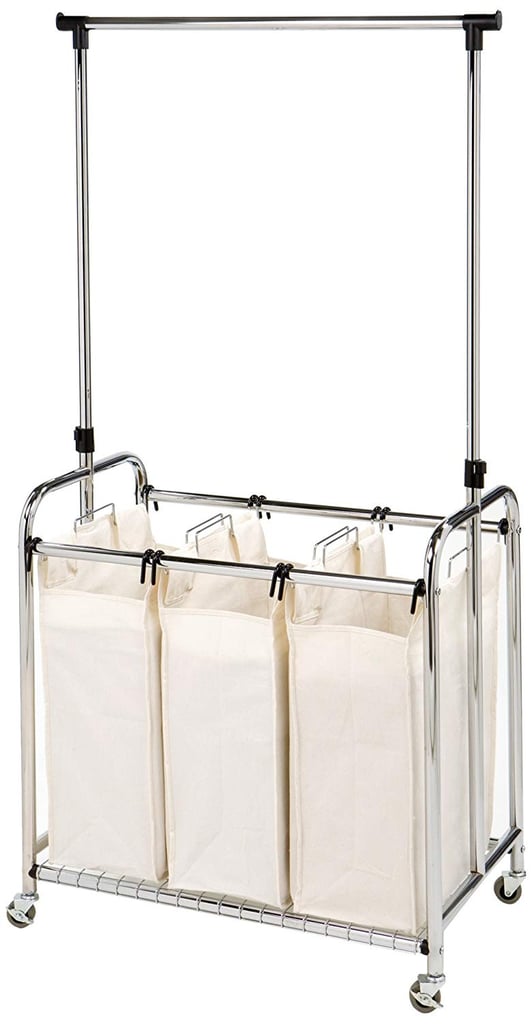 Mobile 3-Bag Heavy-Duty Laundry Hamper Sorter Cart With Clothes Rack